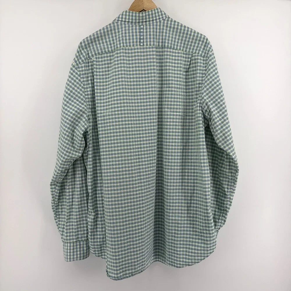 Banana Republic Slim Fit Gingham Button Down Shirt Mens XL Green White‎ Blue